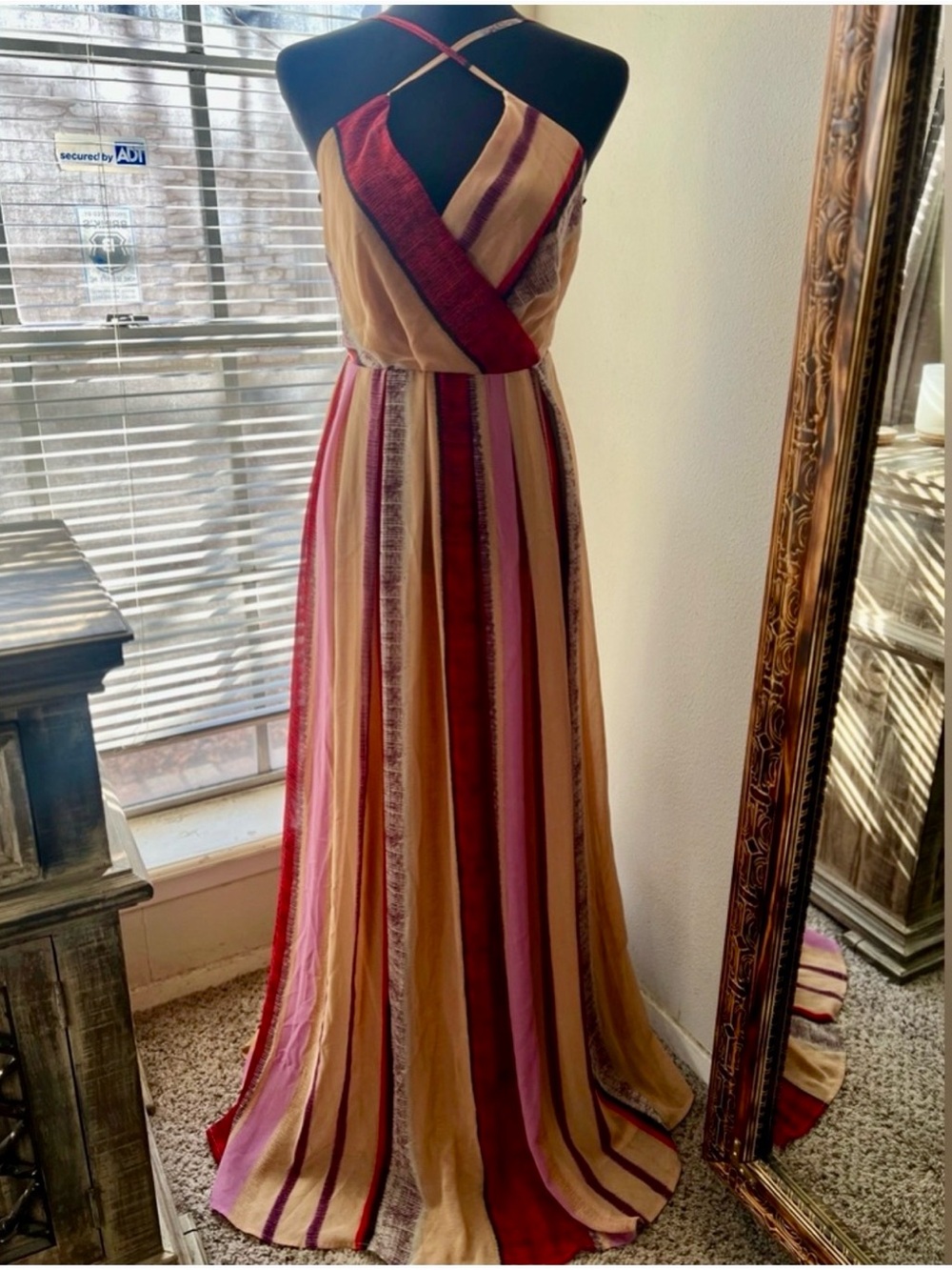 Forever 21 Striped Crisscross Maxi Dress in Mustard, Raspberry & Pink